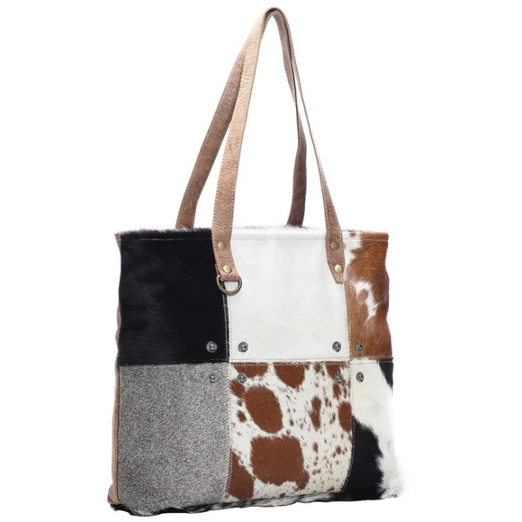 NEW Patchwork Cow Hide Tote Bag - Picture 2 of 8